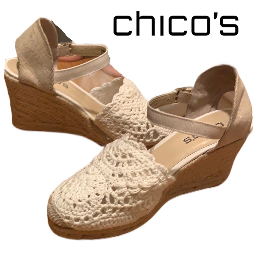 ❣️SOLD❣️Chico’s Crochet Espadrille Sandals Size 8 - Picture 1 of 6
